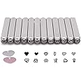 Tlimus Jewelry Metal Stamp Set, 12 Heart-Shaped (Love) Metal Design Stamps, 3MM 12 Steel Stamp Heart-Shaped Punch Set Comes with Three Homemade Aluminum Plates, Metal Punch for Jewelry