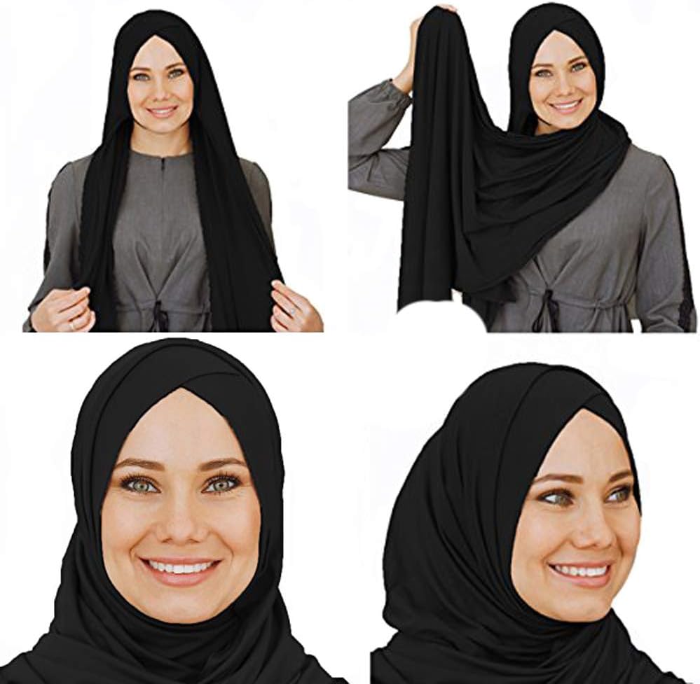 Cotton head scarf, instant black hijab, ready to wear muslim accessories for women