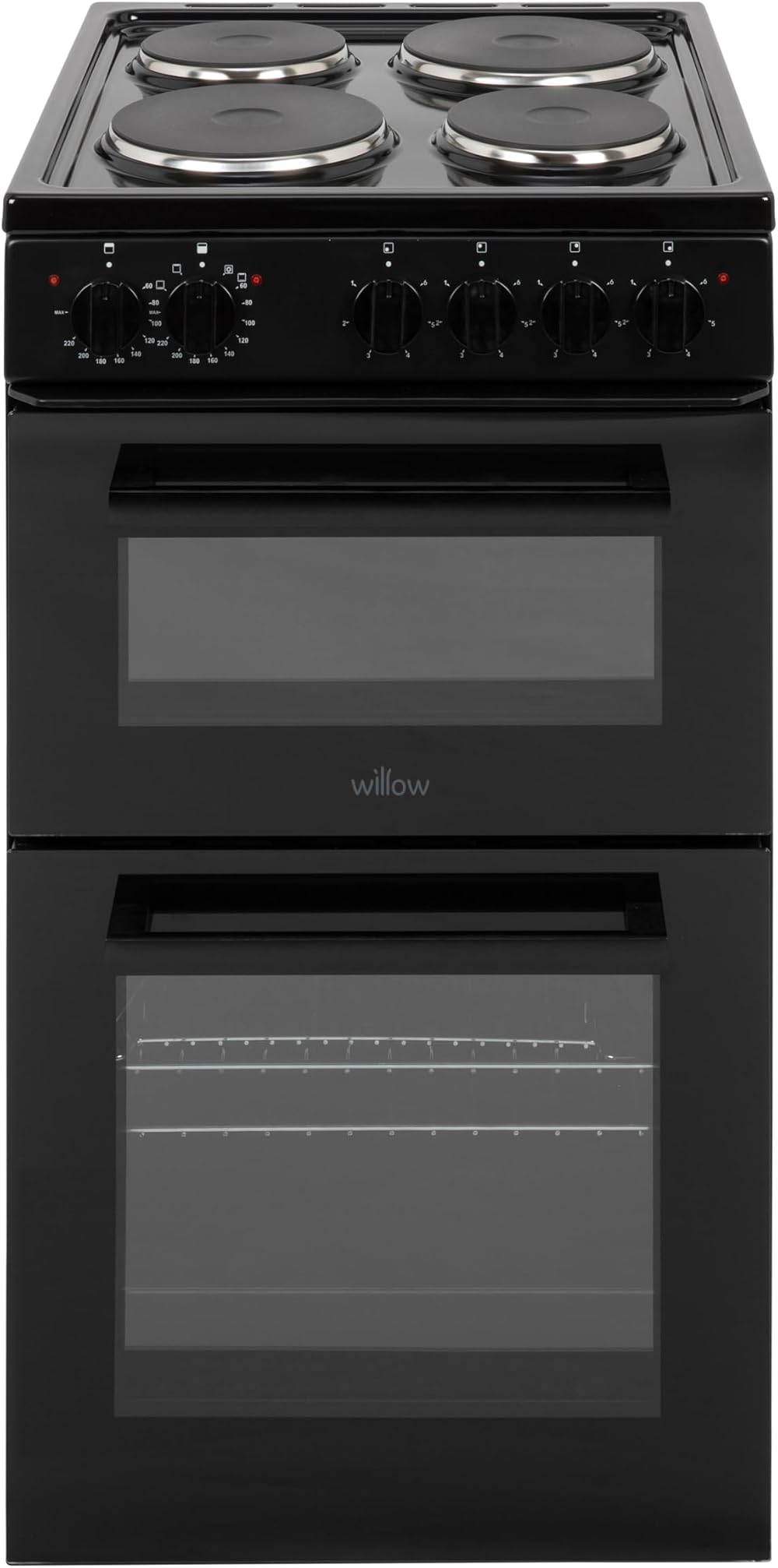 Willow WE50TSB 62L Freestanding Electric Cooker 50cm Twin Cavity Black