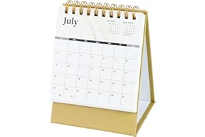 KOQYE Small Desk Calendar from Jun 2023 - Dec 2024, Portable Marble Desk Calendars with Vintage Gold Coil for Home Office School (1 Pack)