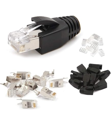 Faconet - Lot De 20 Connecteurs Réseau RJ45 CAT 7A CAT 6A CAT7 à 10 Gigabit - Connecteurs Modulaires à Sertir - Protection Anti-torsion - Câble De Pose Réseau LAN Orange Cat7