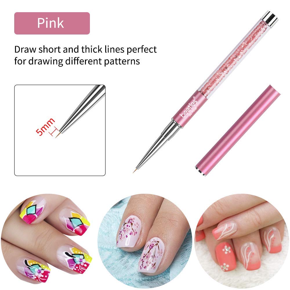 Nail Art Liner Brushes, Beetles UV Gel Painting Nail Art Design Brush Pen Set Diamond application Rhinestone Handle, Nail Dotting Painting Drawing Pen Size 5/7/9/11/20mm, 5Pcs : Beauty
