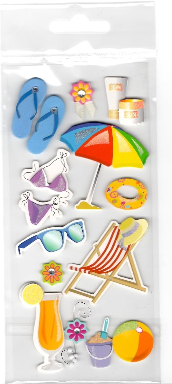 3D Scrapbook Themed Stickers (Beach)