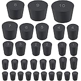 Swpeet 32Pcs 13 Assorted Sizes Black Solid Rubber Stopper, Black Tapered Lab Seal Rubber Stoppers, Black Lab Plug, Tapered La