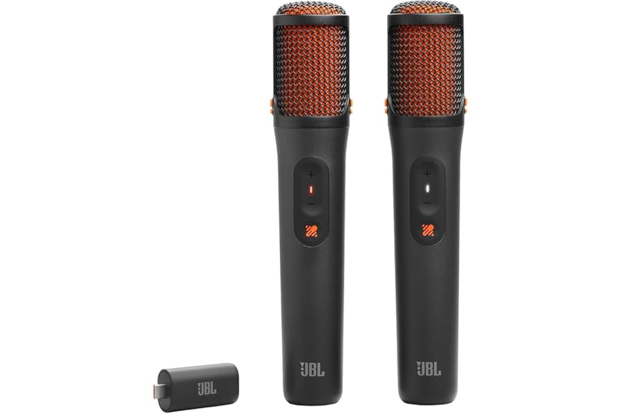 JBL EasySing Mics - Two Wireless AI-Powered Microphones with Real-time Vocal Removal, Seamless Connection, Plug in and Sing with Clear, Crisp Sound for Up to 10 Hours of Singing time (Black)
