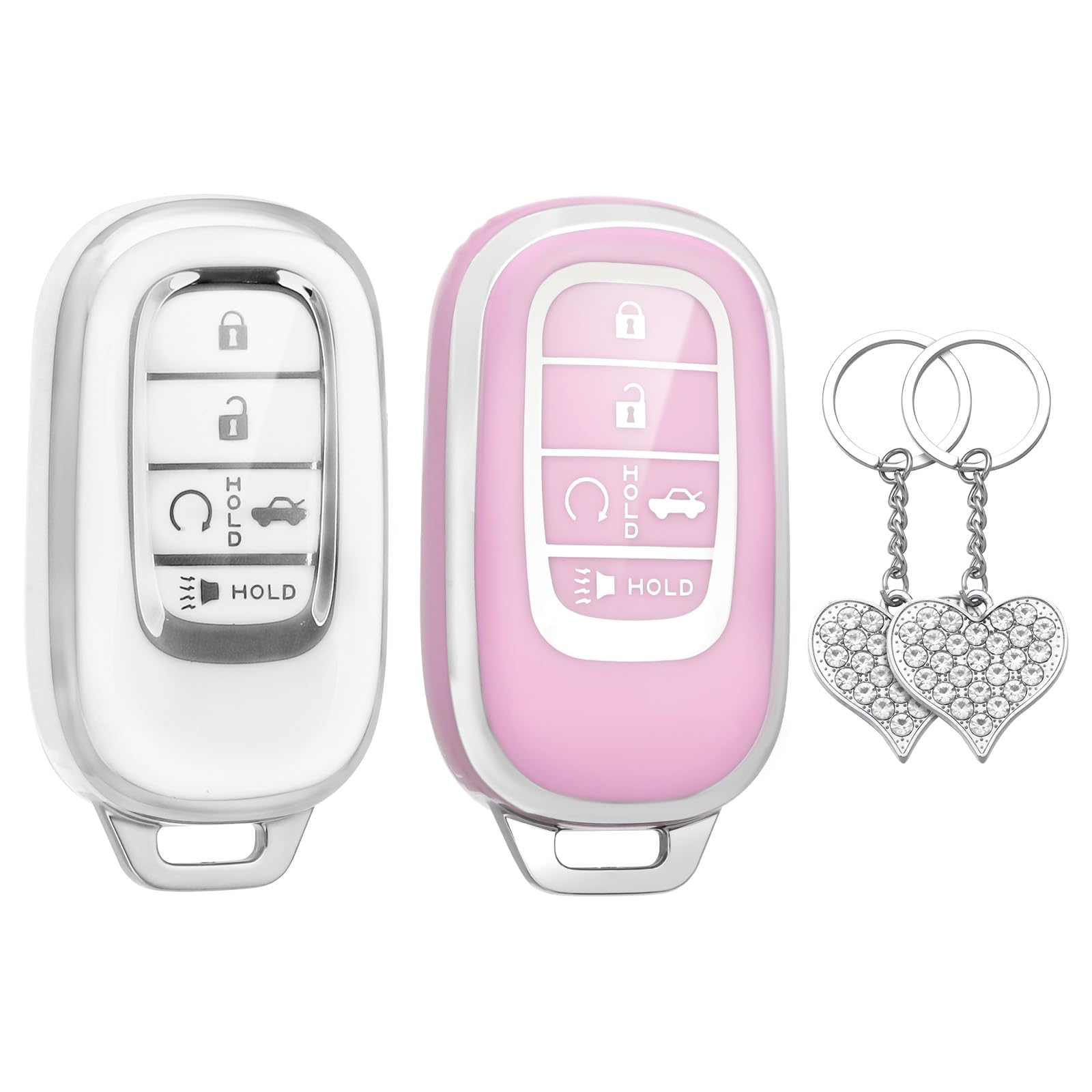 Photo 1 of LECART Key Fob Cover for Honda 2025 2024 2023 2022 CR-V Civic Pilot Accord HR-V Sport Touring 5 Buttons TPU Key Fob Case Soft Car Key Shell Protector 2 Pack White & Pink