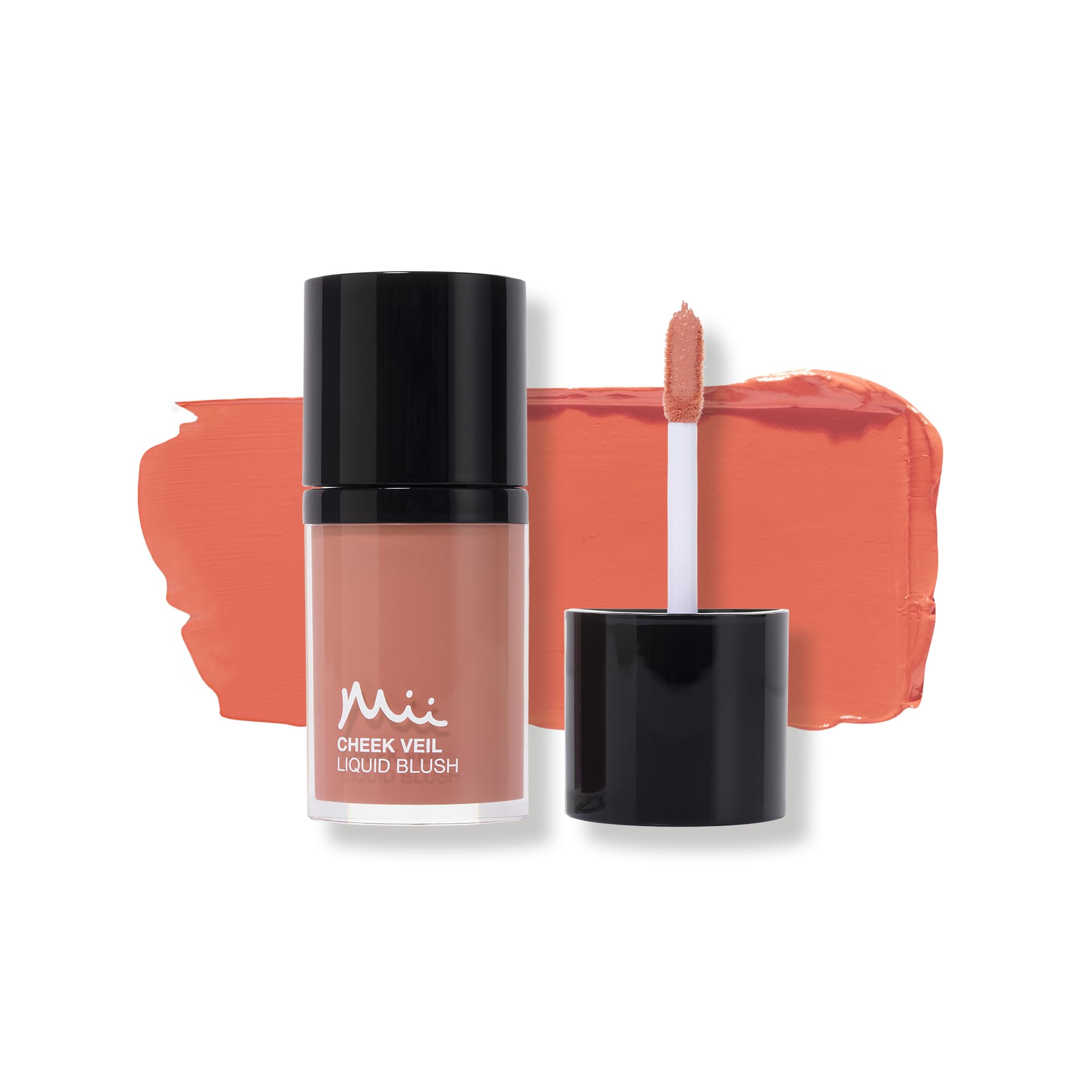 Mii Cosmetics Cheek Veil Liquid Blush | Weightless Liquid Blusher for Cheeks | Brightens with a Natural, Healthy Glow | Buildable & Blendable Makeup Blush | Soft Warm Peach | Radiance | 7ml