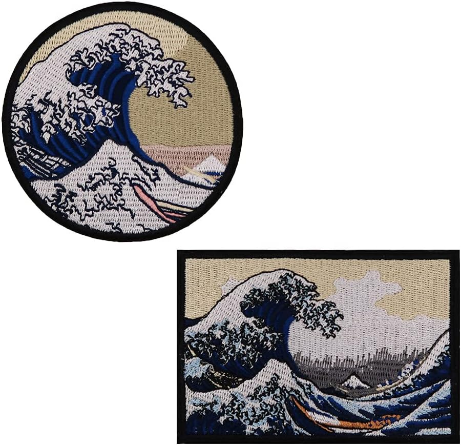 Mixed Media - The Great Wave off Kanagawa Embroidered Iron On Patches Halloween Costume DIY