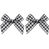 VIVIQUEN Gingham Craft Ribbon Bows Mini Checkered Ribbon Flowers Appliques for Sewing, Gift, DIY Craft, Wedding Decoration Ornament (Black, Medium Size 25PCS)