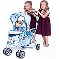 Joovy Toy Caboose Baby Doll Stroller Featuring Reclining Front Seat, Adjustable Footrest, Storage Basket, Extendable Canopy, and Snack Tray - Holds 3 Dolls (Blue Dot)