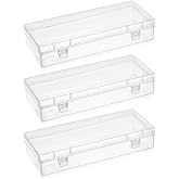 Ptwola 3pcs Mini Plastic Storage Containers Box with Hinged Lid, 6.1x2.5 Inches Small Rectangle Dustproof Clear Beads Organizer Case for Collecting Craft Small Items Jewelry Business Cards Game Pieces