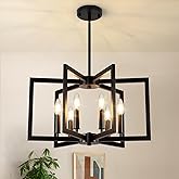 6-Light Black Chandelier, Farmhouse Dining Room Light Fixture, Large Modern Chandelier, Geometric Industrial Metal Hang Light