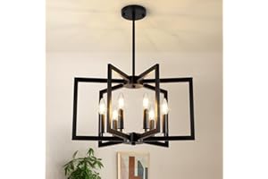 BAIRTH 6-Light Black Chandelier, Farmhouse Dining Room Light Fixture, Large Modern Chandelier, Geometric Industrial Metal Hang Lighting Fixture for Foyer Entryway Kitchen Over Table Hallway Living Room
