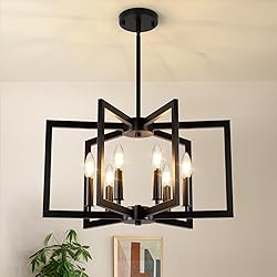 6-Light Black Chandelier, Farmhouse Dining Room