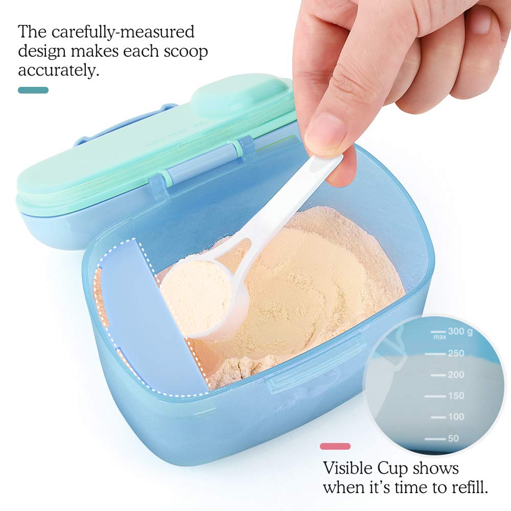 Zooawa Baby Formula Dispenser 300g, Portable Travel Milk Powder Formula Container Candy Fruit Snack Storage Container with Scoop and Leveller, On-The-Go, BPA Free, Transparent - Blue : Baby