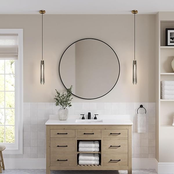 KCO LIGHTING SMOKEY CRYSTAL PENDANT LIGHT ANTIQUE BRASS GOLD HANGING LIGHT FIXTURE MID CENTURY MODERN LONG TUBE PENDANT LIGHT FOR KITCHEN ISLAND DINING ROOM BEDROOM