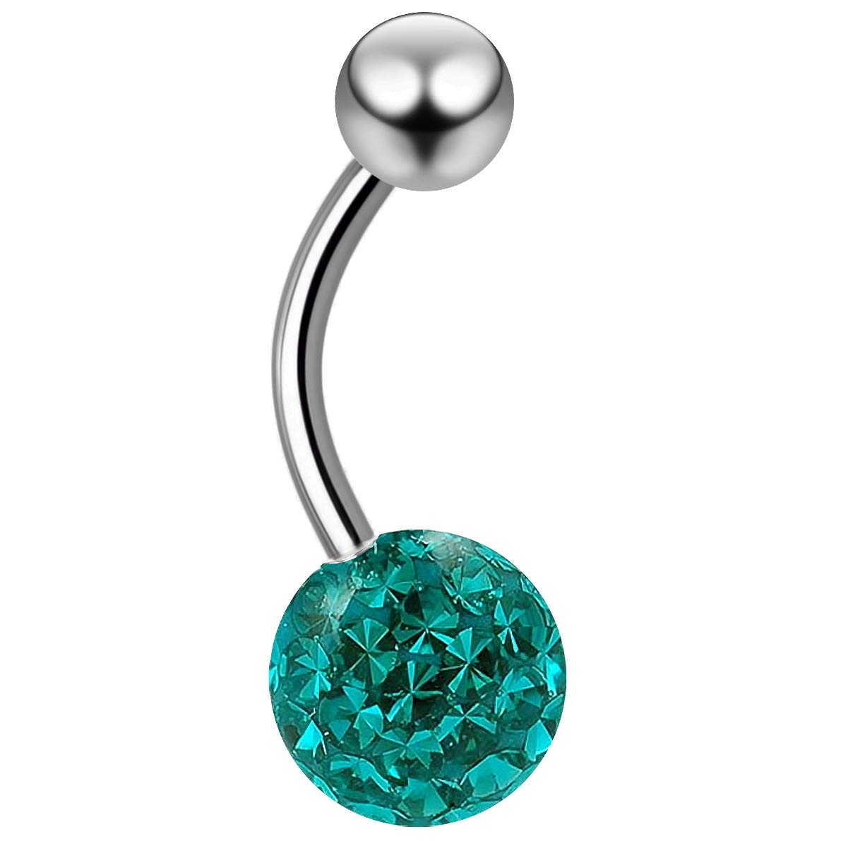 16mm 3/8 Titanium Navel Bar Banana Button Ring Piercing 10mm Ferido Crystal Ball G23 Bar Navel Stud Jewellery - Blue Zircon