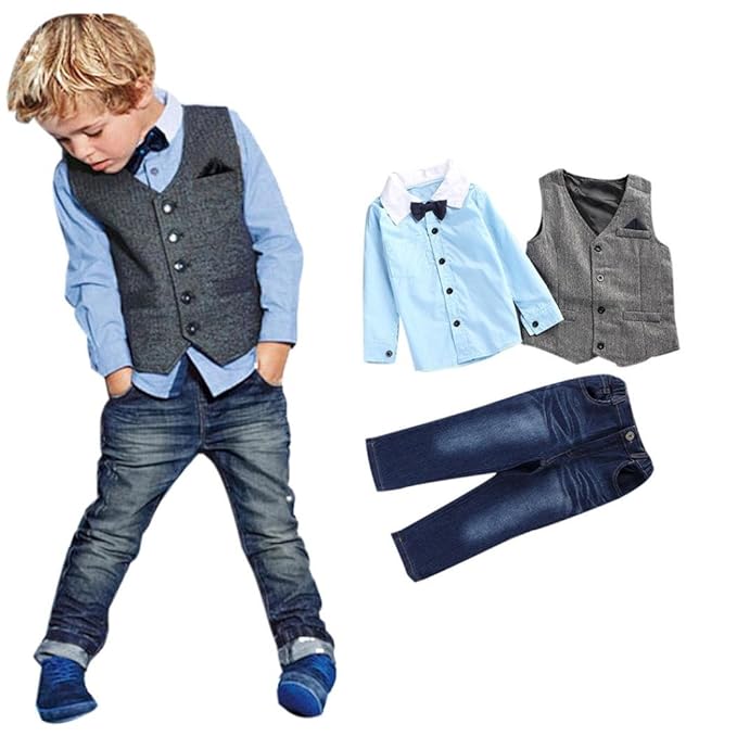 AJia® Kids Boys Clothing Shirt and Vest Jeans Sets For 2 to 5 Years