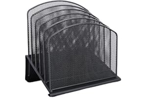 Klickpick Office 5 Sections Desktop Inclined File Document Sorter Organizer Mesh Desk Organizer Sorter 5 Sections for for Home or Office Organization, Stores Binders, Folders, Files, and More - Black