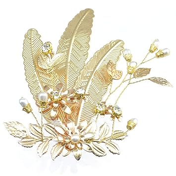 Amazon Com Metal Leaf Feather Hair Accessories Wedding Girl