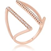 Pure Ziva Unique Modern Open Parallel Cocktail Statement Ring, Pave Cubic Zirconia CZ Accents, Rose Gold Plating