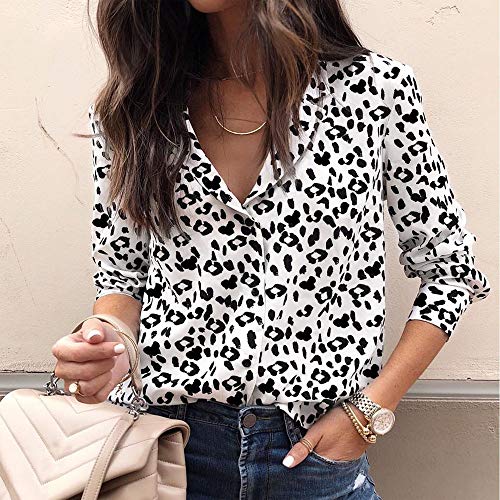 Women Print Tops Duseedik V-Neck Patterned Spread Long Sleeve Slim Button Pullover Shirt