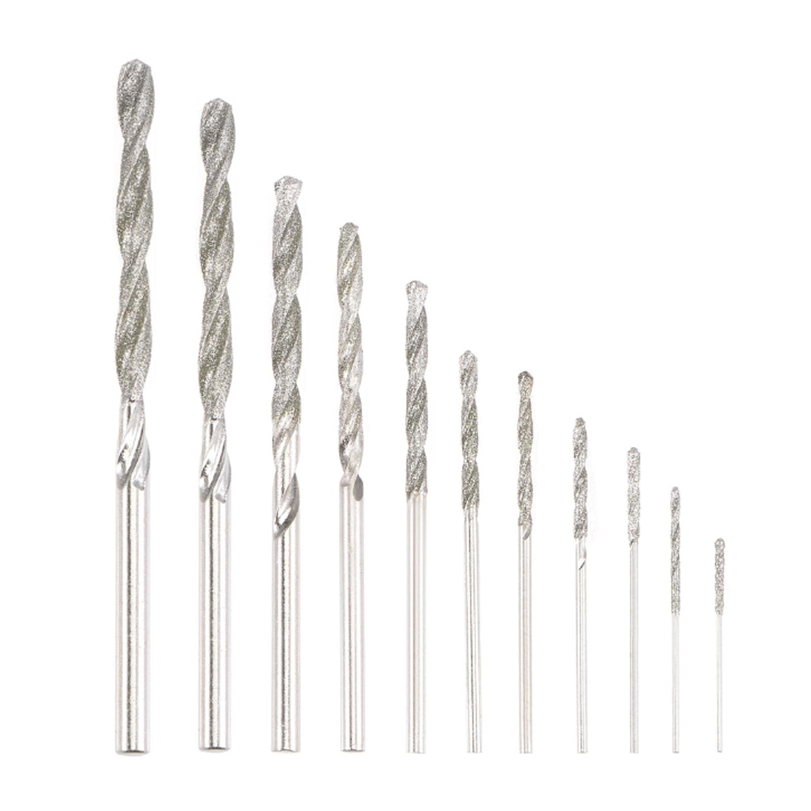 TA-VIGOR 11Pcs 0.8mm-4mm Diamond Twist Drill Bit, Diamond Tipped Drill Bit Set Rotary Tools Heavy Duty Micro Diamond Drill Bit Set for Glass Wood Jade Stone Tile — image 1