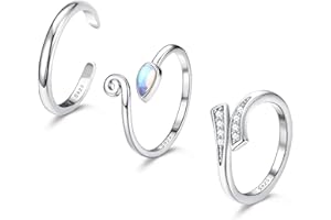 ADRAMATA 3Pcs 925 Sterling Silver Toe Rings for Women Moonstone Mood Rings Set Color Change Adjustable African Toe Rings Finger Nail Rings Summer Beach Barefoot Jewelry