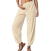 FREEOAK Womens Wide Leg Harem Pants Palazzo Boho Casual Loose Elastic Waist 2025 Travel Vacation Outfits with Pockets