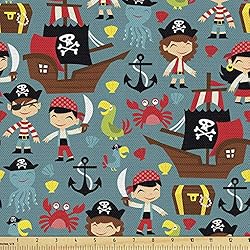Ambesonne Pirates Fabric by The Yard, Pattern of