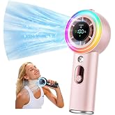 Rolosar Portable Fan with Mist, Cooling Handheld Fan, 4000mAh Battery | 1-199 Speed, 20000 RPM Powerful Turbo Fan, 40ml Water Tank Personal Fan, Mini Fan, for Travel, Makeup, Camping, Outdoors