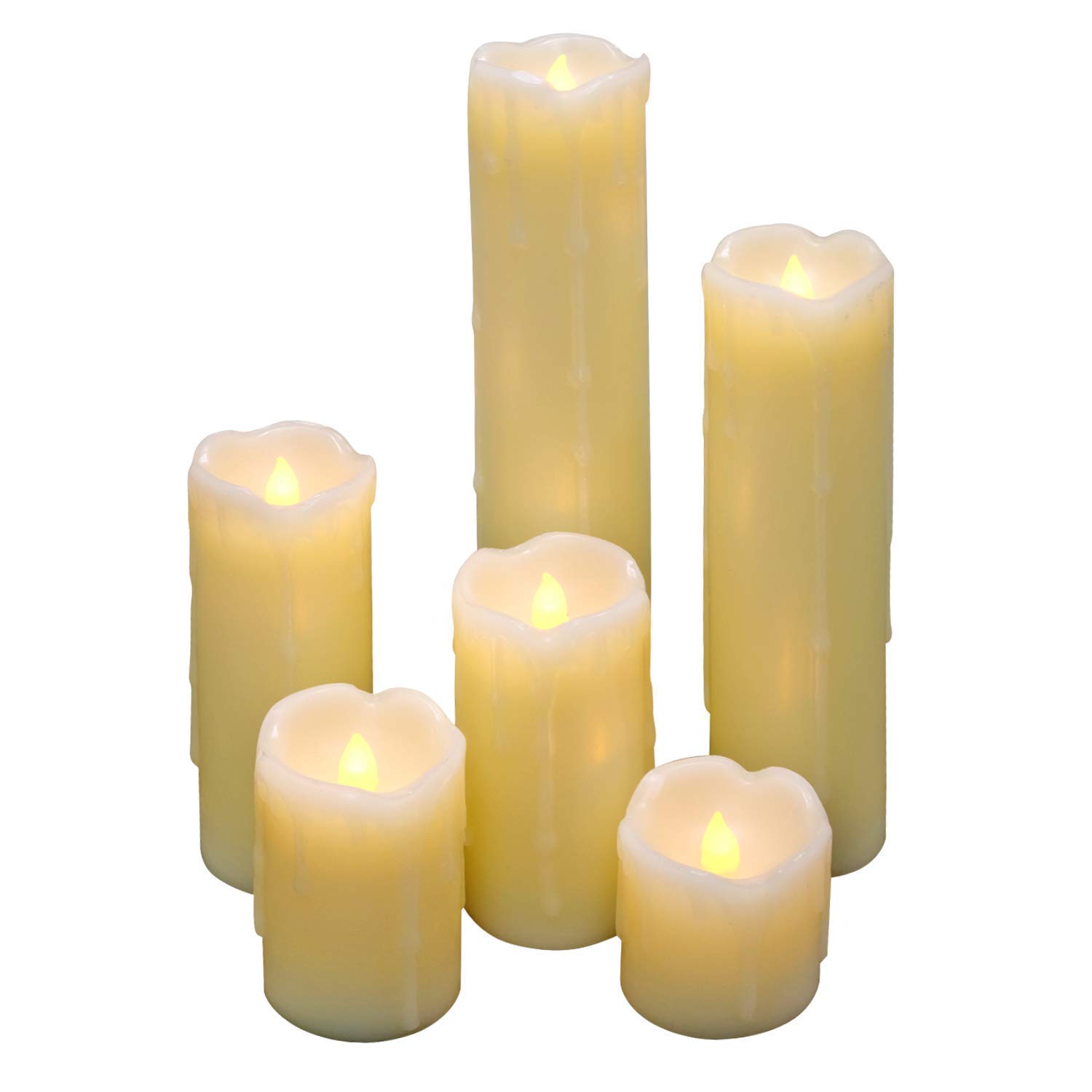Legend Set of 6 L E D Flickering Real Wax Candles with Drip Effect Battery Operated