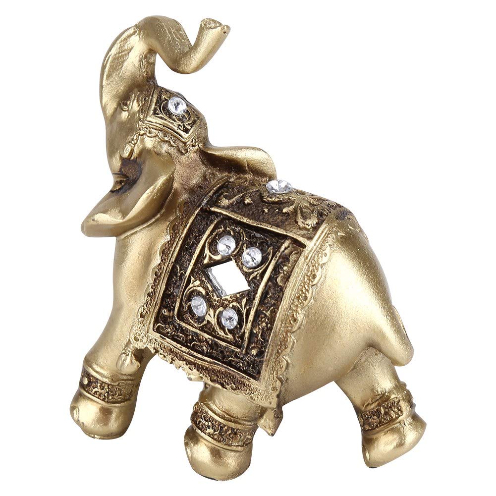 Cosiki Elephant Ornament, Elephant Decoration, Stunning Gold Color Elegant Elephant Statue Ornament Lucky Feng Shui Figurine for Home Office Decor Gift, Elephant Gifts for Women(S)