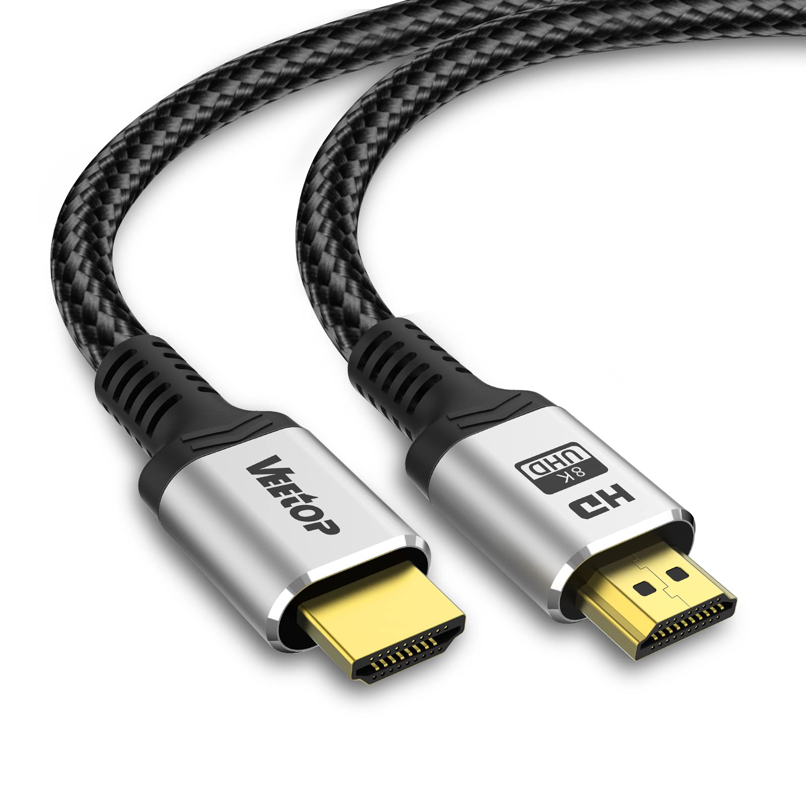 Veetop 8K HDMI Cable 1m Ultra High Speed HDMI 2.1 Cable 48Gbps 8K 60Hz Support Dynamic HDR, 3D, eARC, HDCP 2.2, Cotton Braided HDMI Cord for PS5/PS4/Xbox/Apple TV/Projector