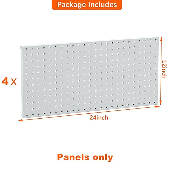 TORACK 4 PCS METAL PEGBOARD PANELS(12″ X 24″) FOR WALL, GARAGE TOOLS ORGANIZER PEGBOARD FOR WORKBENCH, MODULAR PEG BOARD, TOOL ORGANIZER BOARD KIT(PACK OF 4, GREY)