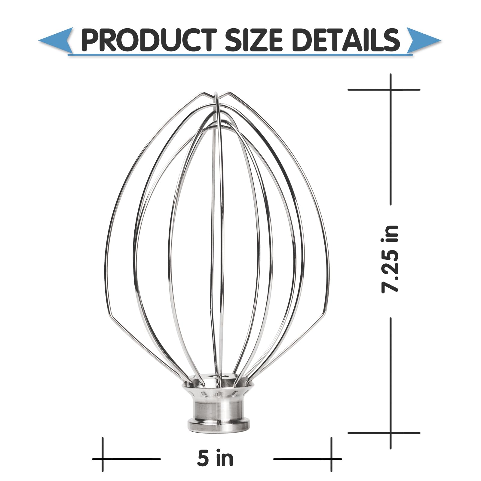 Whisk Attachment Stainless Steel for KitchenAid 5 Quart Bowl-Lift Stand Mixer, K5AWW Replacement Wire Whip, Mixer Attachment fot KitchenAid, Heavy Duty, Dishwasher Safe