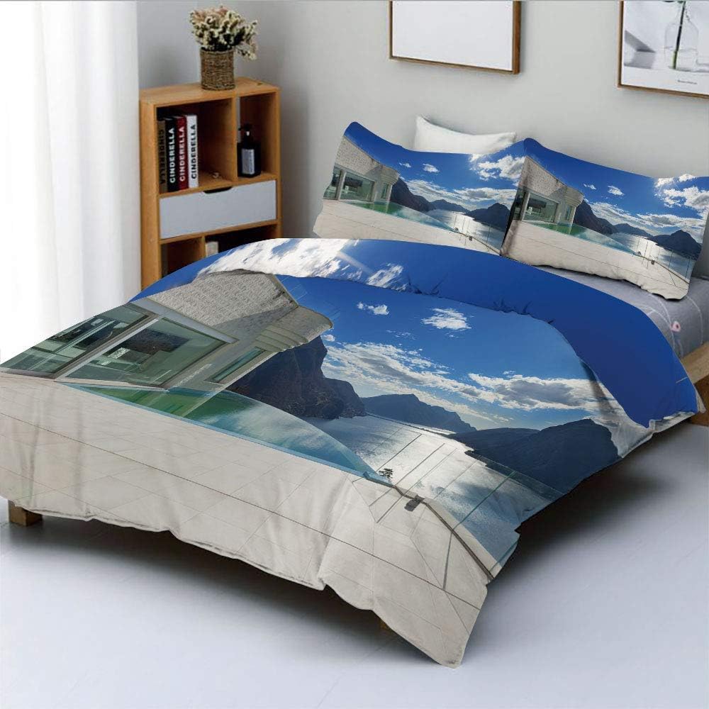 Juego de funda nórdica, moderno ático de verano con piscina infinita