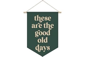 CEBTHN These Are the Good Old Days Wall Hanging Pennant Banner Flags, Nostalgic Retro Green Inspirational Positive Canvas Wall Banner for Home Kids Boys Room Playroom Office Decor