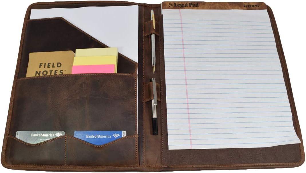 Hide & Drink, Leather Professional Portfolio/Document Folder Organizer Padfolio / A4 Writing Pad w/Pen & Card Holder Handmade : Bourbon Brown : Office Products