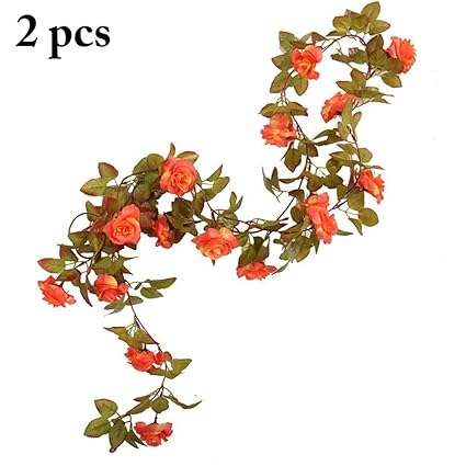 Justdolife 2pcs Guirlande De Fleurs Artificielle Rose Fleur