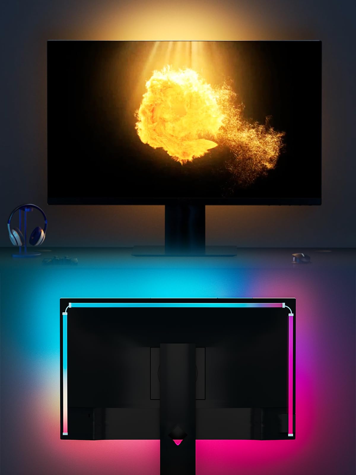 Photo 1 of Aourow Gaming Monitor LED Backlight,Screen Color & Music Sync LED Strip Lights via Software Control,High Frame Rate Real-Time RGB+IC Ambient Lighting for Desk Gaming,USB Interface,Fit 32" Monitor