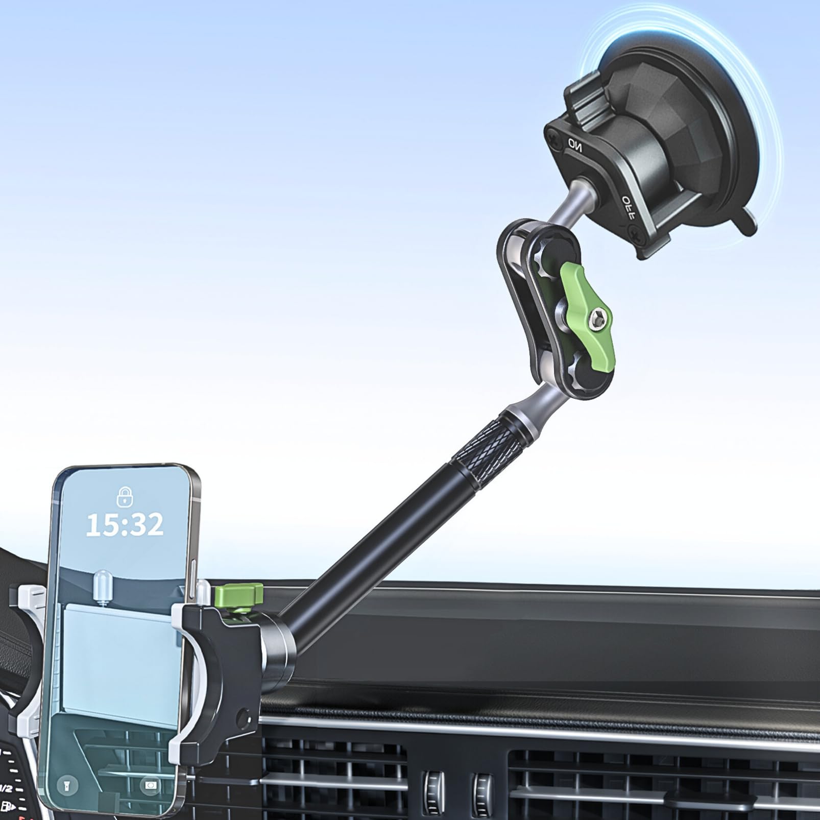 Tmengdao Car Phone Holder-Phone Mount for Car Windshield & Truck-Holder with 360° Rotating Metal Arm-Mount with Super Stable Suction Cup for All Vehicles