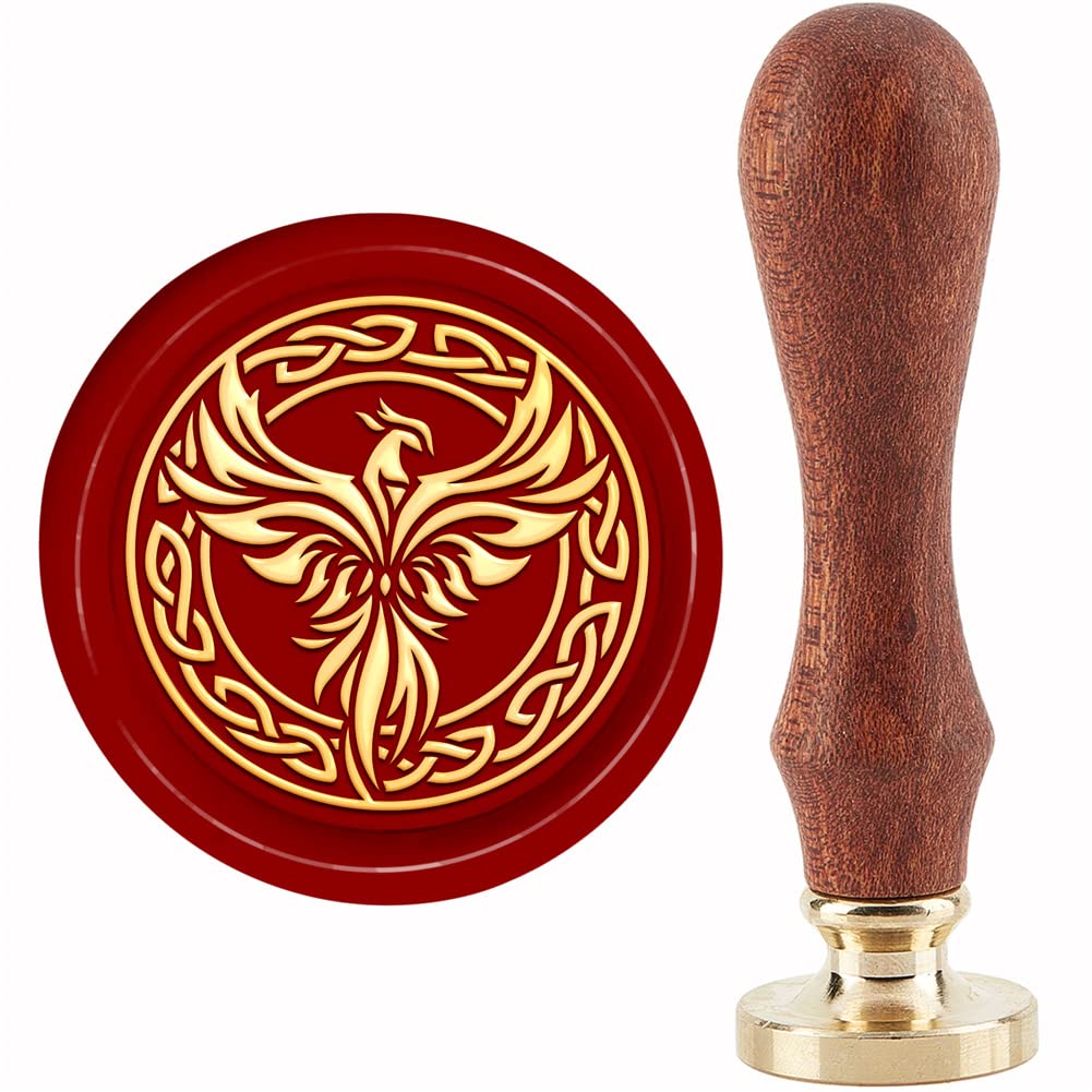 CRASPIRE Phoenix Wax Seal Stamp Knot Sealing Wax Stamps 30mm Retro Vintage Removable Brass Stamp Head with Wood Handle for Invitations Cards Gift Packing Decor