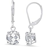 925 Sterling Silver Gemstone Earrings for Women | 6 & 8 mm Round Dangle Birthstone Earrings with Leverbacks | Hypoallergenic Gemstone Drop Dangling Earring by MAX + STONE