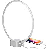 Brightech Circle - LED Modern Bedroom Nightstand Lamp - Super Bright Bedside Table Reading Light, Dimmable To Night Light - Great On Side & End Tables - USB Port - Titanium Silver