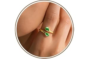 Lunvky Gold Birthstone Rings for Women Non Tarnish 14K Gold Plated Adjustable Stackable Dainty Thumb Ring Emerald Gemstone Pr
