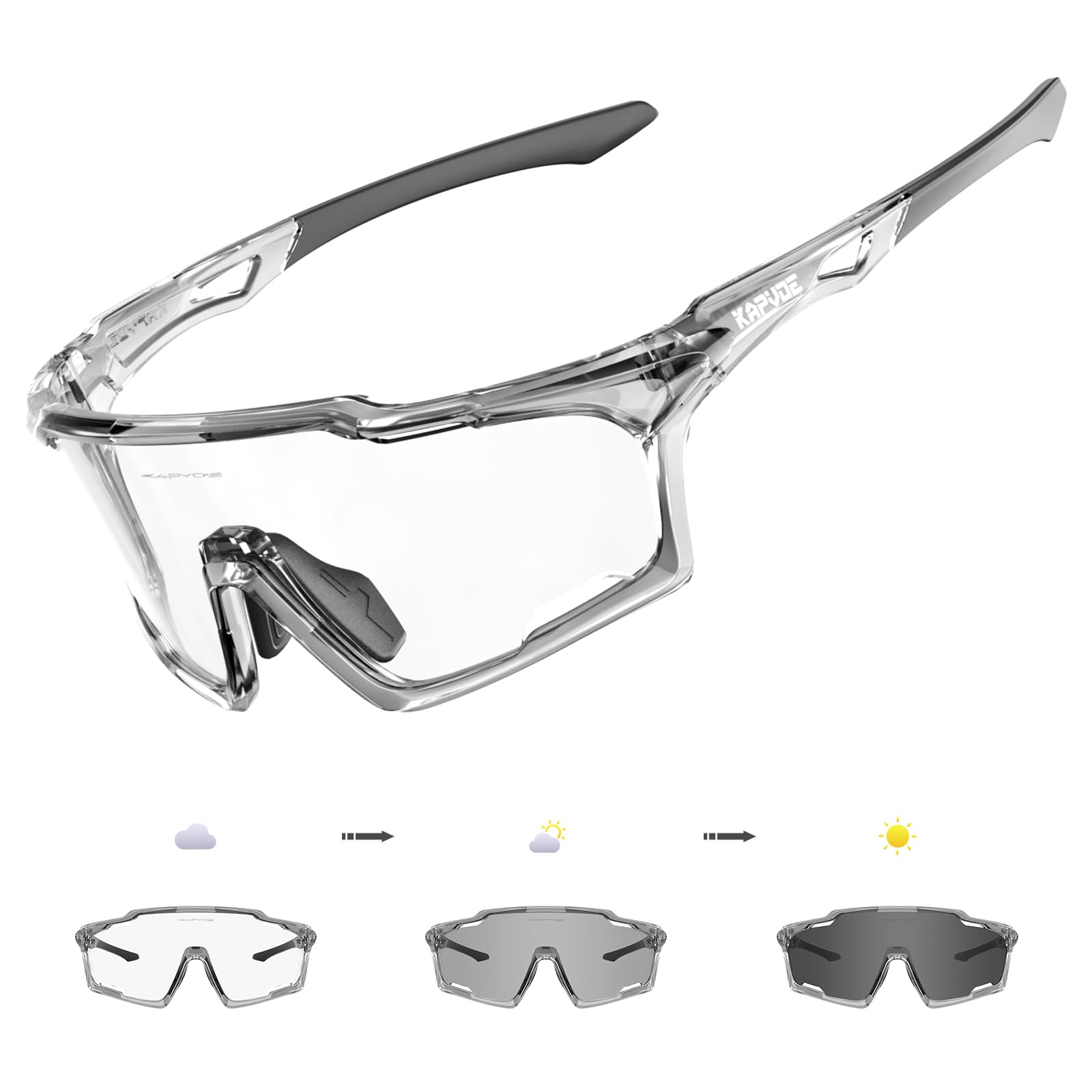 KAPVOE Photochromic Cycling Glasses UV400 Protection for Women Men Sports Glasses TR90 Frame MTB Running Mountain Bike Riding Baseball Bicycle 12