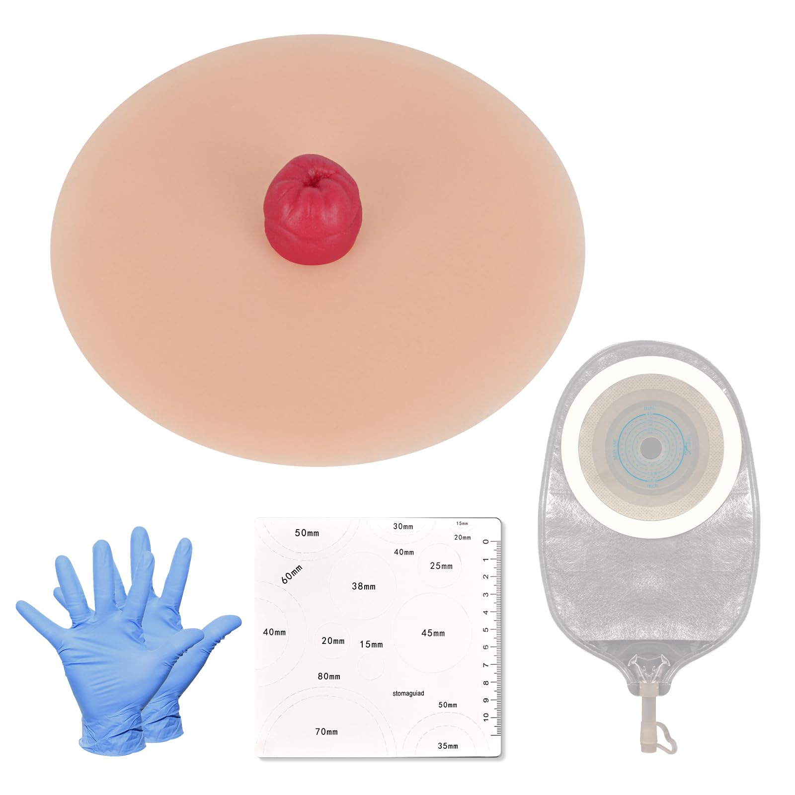 Photo 1 of MedEduQuest Sticky Urostomy Simulator, Stoma Training Model Set, Multi-Skin Tone Ostomy Care Practice Models for Medical Training and Patient Education- Light