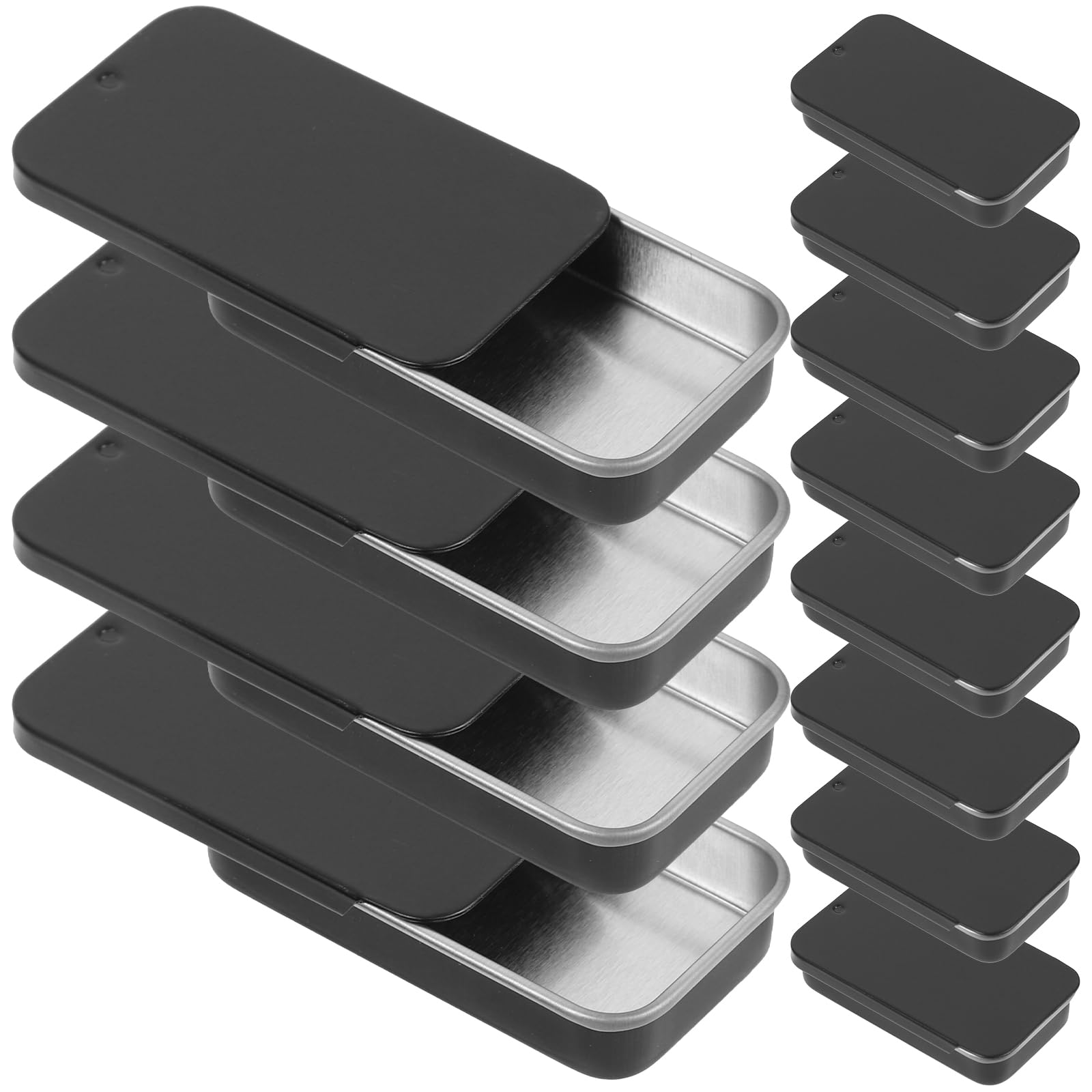 Beavorty Rectangular Tin 12pcs Mini Portable Container Empty Tinplate with Sliding Lid for Candy Beads Pin Jewelry Small Items