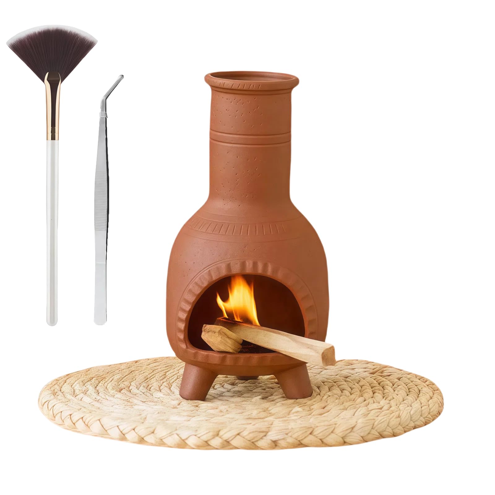 Photo 1 of Zynzthos Handmade Terracotta Palo Santo Holder Burner & Sage Holde - Mexican Style Mini Tabletop Chiminea Tray with Ash Catcher, Decorative Incense Holder for Spiritual Meditation & Yoga